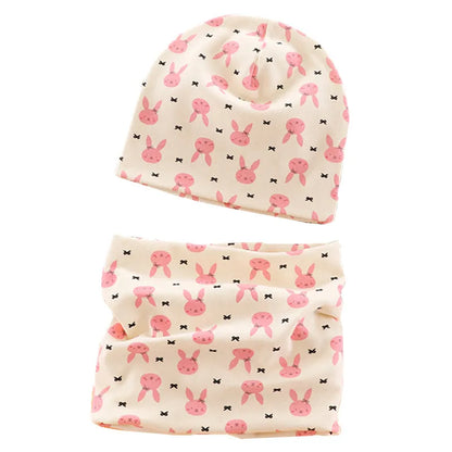 Autumn Winter Cotton Knit Children's Hat Collar 2 Set Boys and Girls Hats Set Baby Solid Color Scarf Cap two-piece
