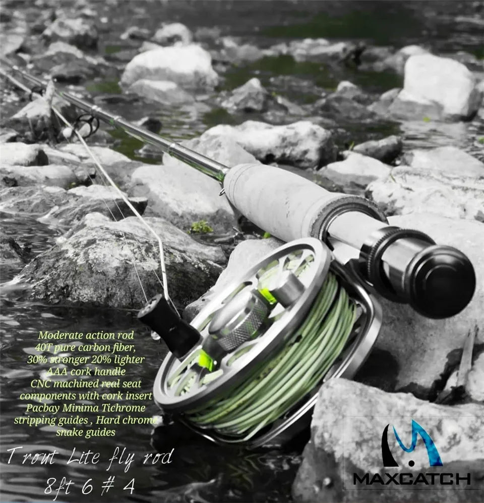 Maximumcatch 3/4/5wt Trout Fly Fishing Rod 7.6/8.6/9ft Moderate Action 40T Carbon Fiber Light Presentation Fly Rod