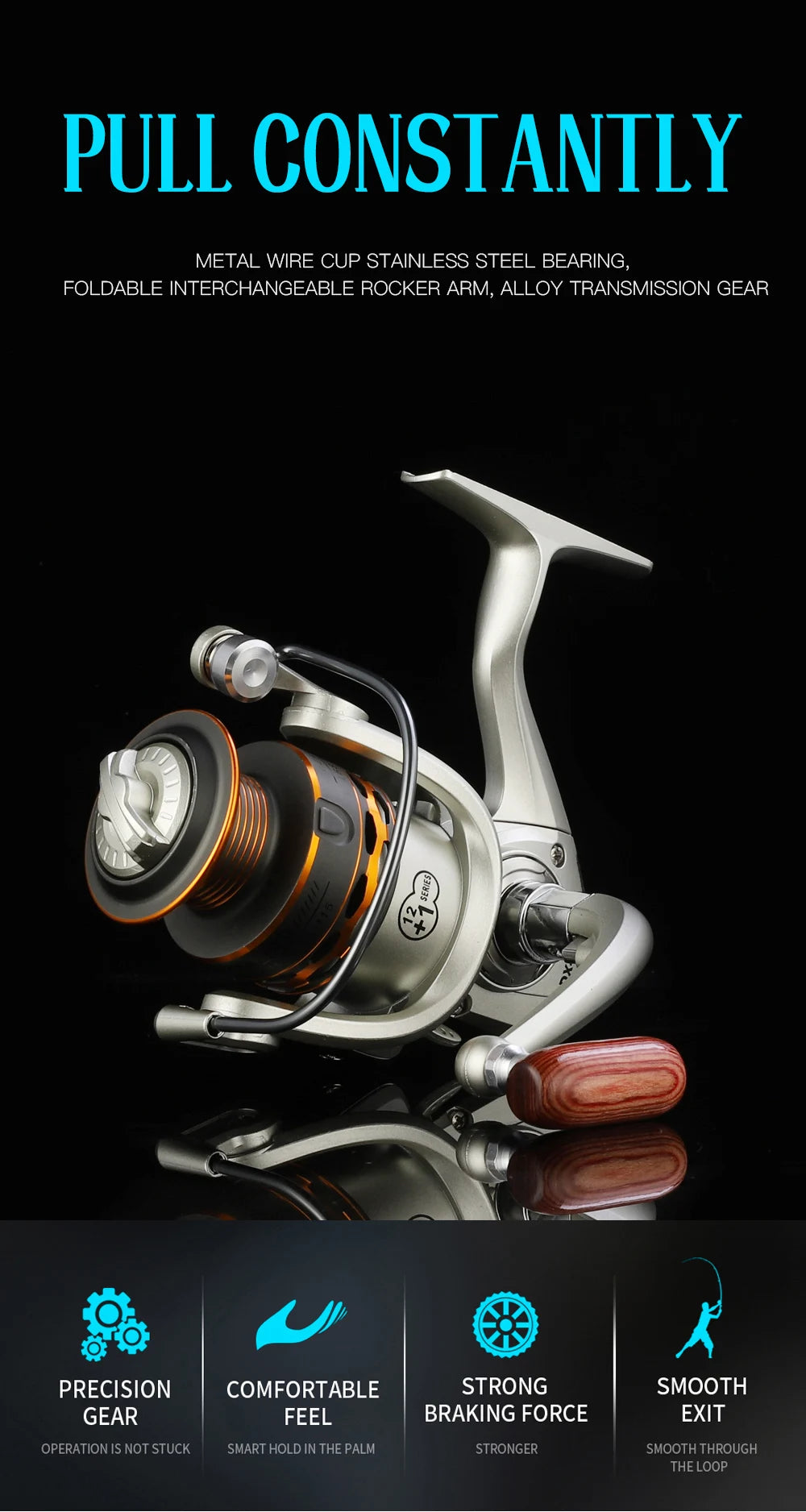 GLS Double Spool Fishing coil Wooden handshake 12+ 1BB Spinning Fishing Reel Professional Metal Left/Right Hand Reel 15KG Drag