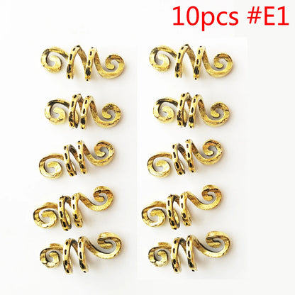 5Pcs Golden Silver Viking Spiral Charms Hair tubes Braid Dread Dreadlock Beads Clips Cuffs Rings Jewelry Hair Accessories woman