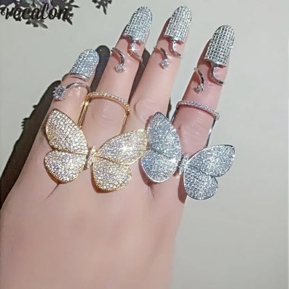Flying butterfly Micro Pave 300pcs Lab Diamond cz Ring 925 Sterling silver Engagement Wedding band Rings for Women Party Jewelry