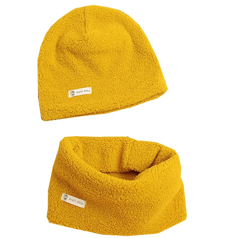 Autumn Winter Cotton Knit Children's Hat Collar 2 Set Boys and Girls Hats Set Baby Solid Color Scarf Cap two-piece