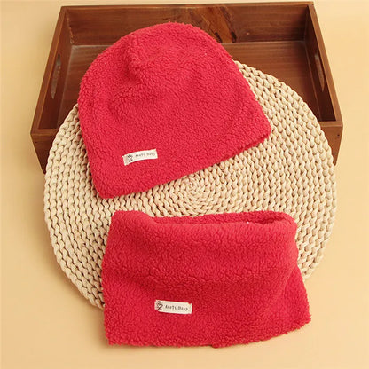 Autumn Winter Cotton Knit Children's Hat Collar 2 Set Boys and Girls Hats Set Baby Solid Color Scarf Cap two-piece