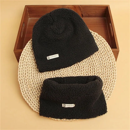 Autumn Winter Cotton Knit Children's Hat Collar 2 Set Boys and Girls Hats Set Baby Solid Color Scarf Cap two-piece