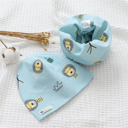 Autumn Winter Cotton Knit Children's Hat Collar 2 Set Boys and Girls Hats Set Baby Solid Color Scarf Cap two-piece