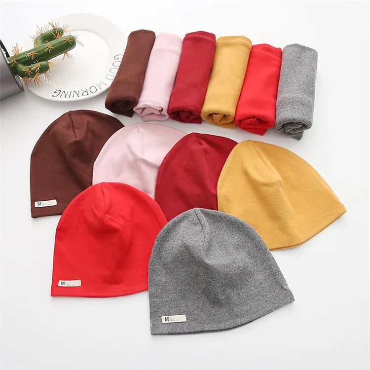 Autumn Winter Cotton Knit Children's Hat Collar 2 Set Boys and Girls Hats Set Baby Solid Color Scarf Cap two-piece