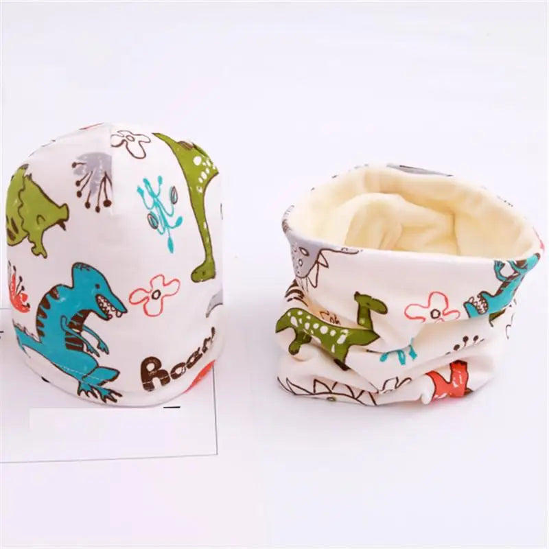 Autumn Winter Cotton Knit Children's Hat Collar 2 Set Boys and Girls Hats Set Baby Solid Color Scarf Cap two-piece