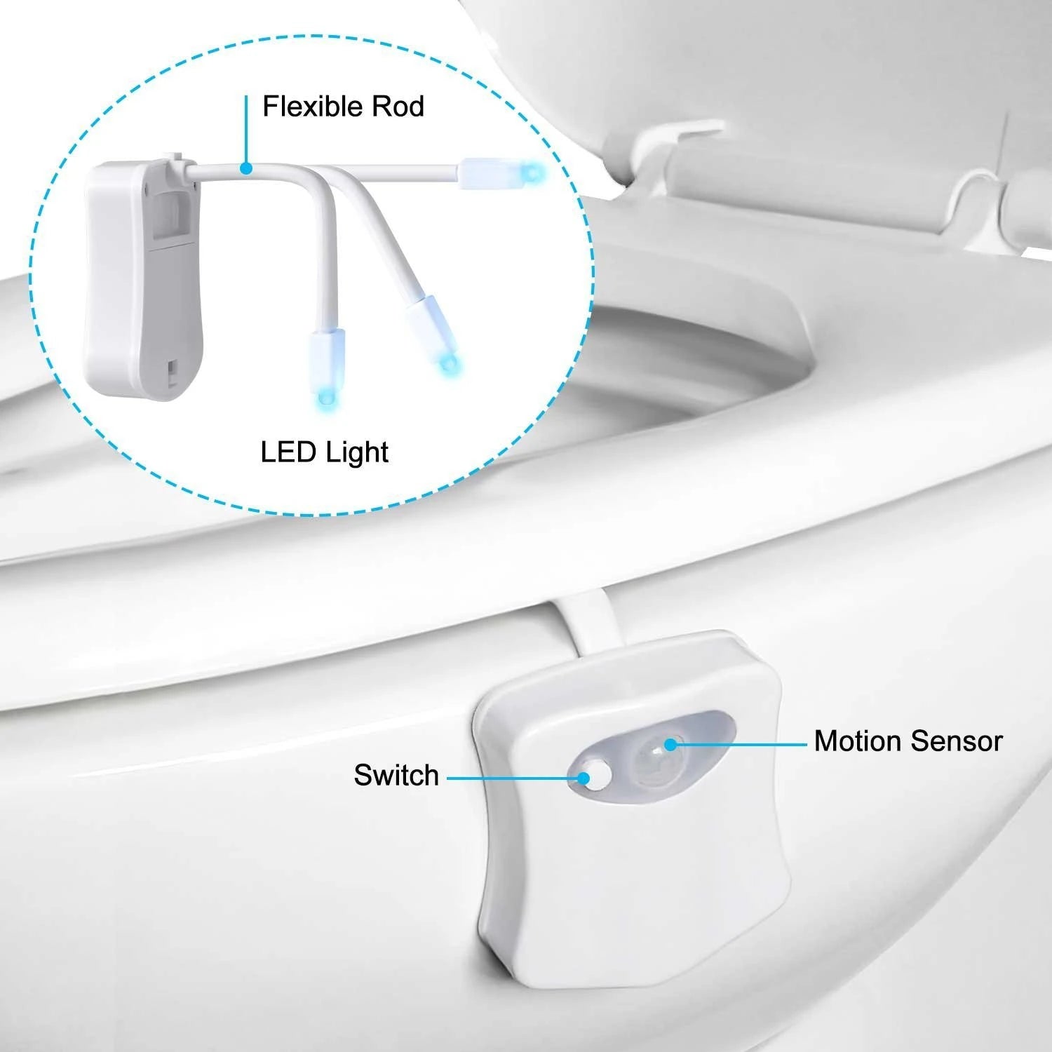 Automatic Motion Sensor Toilet Night Light, 16 Colors, Waterproof.