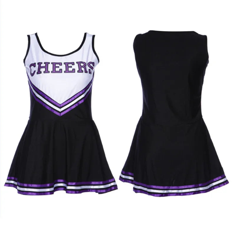 Sexy Sleeveless Cheerleader Costume Women Cosplay Cheer Dancewear Outfits School Girls Cheerleading Mini Dress