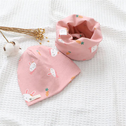 Autumn Winter Cotton Knit Children's Hat Collar 2 Set Boys and Girls Hats Set Baby Solid Color Scarf Cap two-piece