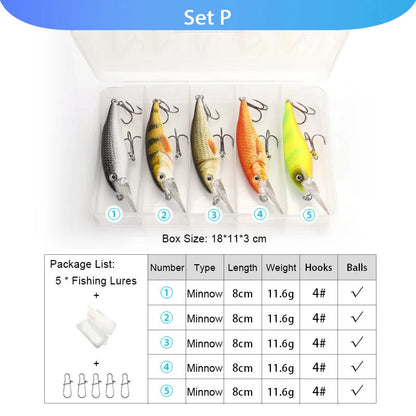 VTAVTA 5pcs Fishing Lures Set Wobblers Crankbaits Fishing Box For Wobblers Swimbait Artificial Bait Kit Hard Lure Fishing Tackle