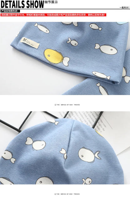 Autumn Winter Cotton Knit Children's Hat Collar 2 Set Boys and Girls Hats Set Baby Solid Color Scarf Cap two-piece