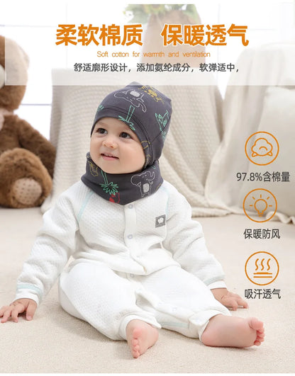Autumn Winter Cotton Knit Children's Hat Collar 2 Set Boys and Girls Hats Set Baby Solid Color Scarf Cap two-piece