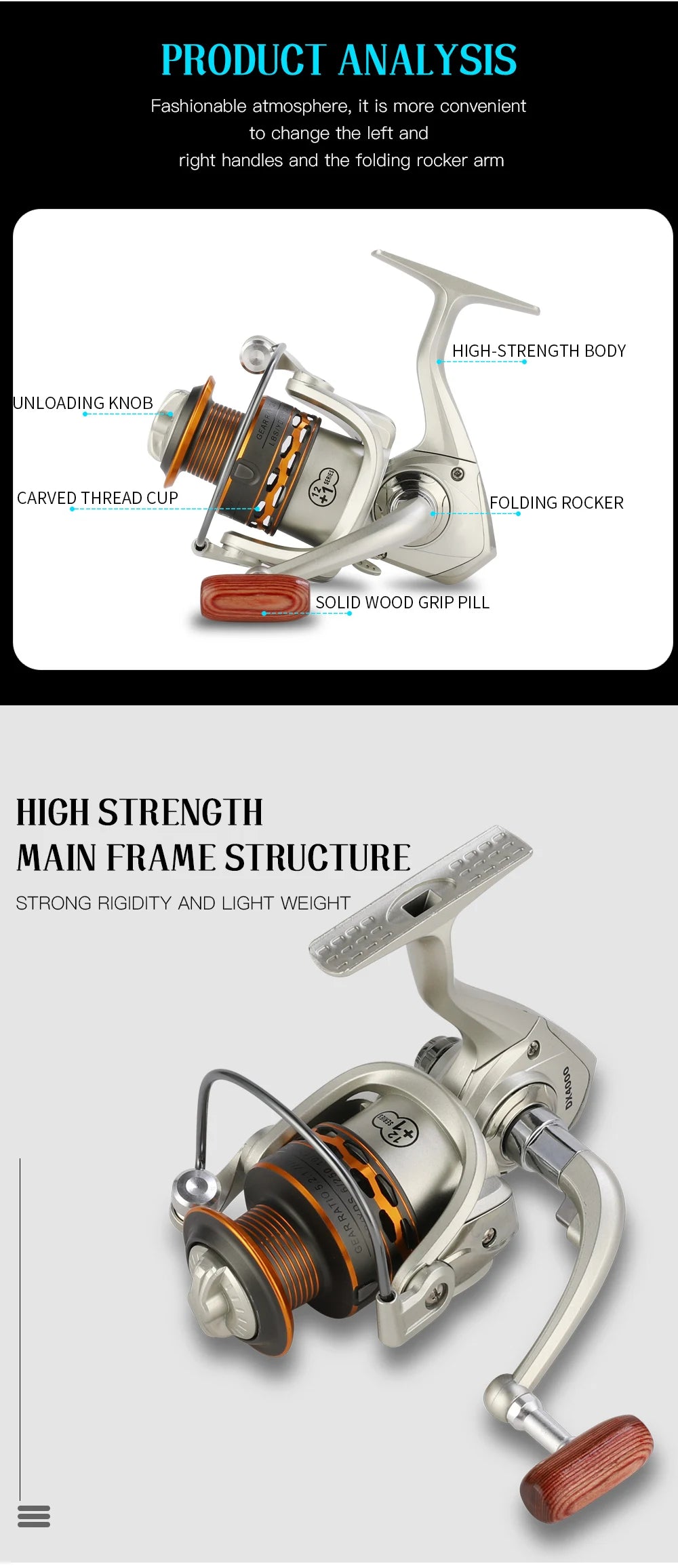GLS Double Spool Fishing coil Wooden handshake 12+ 1BB Spinning Fishing Reel Professional Metal Left/Right Hand Reel 15KG Drag