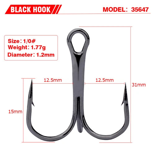 10pcs 35647 3/0#-14# High Carbon Steel Fishing Hook Barbed Treble Hooks Fishhooks Carp Fishing Tackle Round Bend For Bass