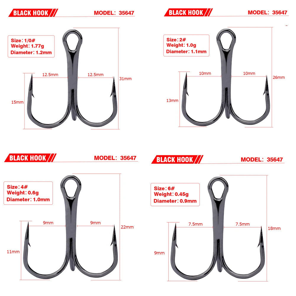 10pcs 35647 3/0#-14# High Carbon Steel Fishing Hook Barbed Treble Hooks Fishhooks Carp Fishing Tackle Round Bend For Bass
