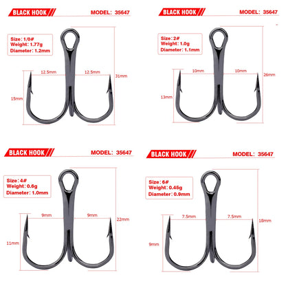 10pcs 35647 3/0#-14# High Carbon Steel Fishing Hook Barbed Treble Hooks Fishhooks Carp Fishing Tackle Round Bend For Bass