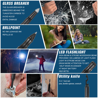 10-In-1 Multi Function Tactical Pen Emergency Flashlight Screwdriver Bottle Opener Outdoor Survival Self Defense Rescue EDC Tool