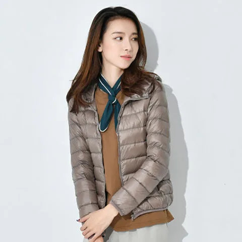 Winter Women Ultralight Thin Down Jacket White Duck Down Hooded Jackets Long Sleeve Warm Coat Parka Female Portable Outwear