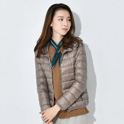 Winter Women Ultralight Thin Down Jacket White Duck Down Hooded Jackets Long Sleeve Warm Coat Parka Female Portable Outwear