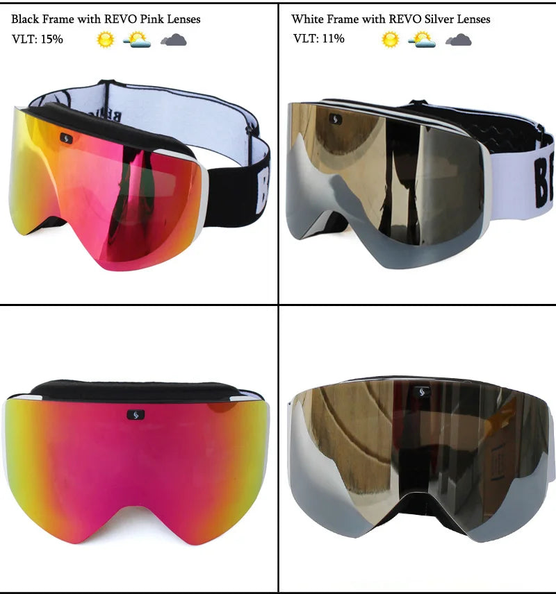 Ski Goggles with Magnetic Double Layer Yellow Lens Skiing Anti-fog UV400 Snowboard Goggles Men Women Ski Glasses Eyewear Set
