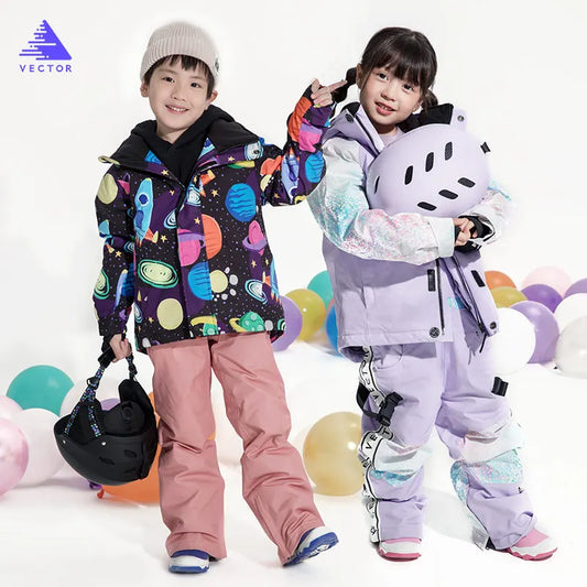 Waterproof Ski Jackets for Children Skiing Snowboarding Jacket Ski Pants Boys Winter Outdoor Ski Jacket Snow Pants -20-30 deg