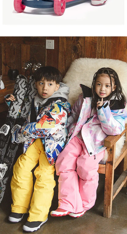 Waterproof Ski Jackets for Children Skiing Snowboarding Jacket Ski Pants Boys Winter Outdoor Ski Jacket Snow Pants -20-30 deg