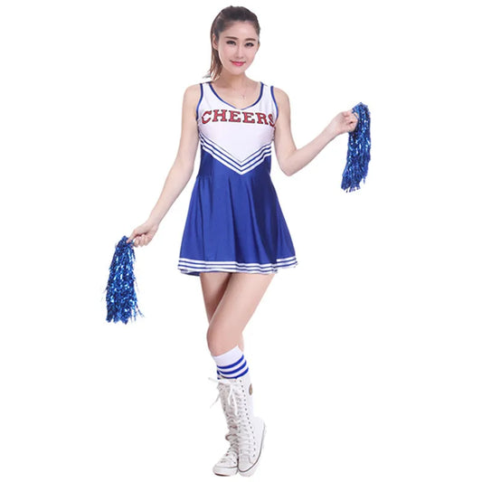 Sexy Sleeveless Cheerleader Costume Women Cosplay Cheer Dancewear Outfits School Girls Cheerleading Mini Dress