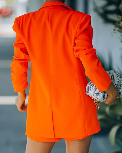 2025 Elegant Two Piece Blazer Suit Sets Women OL Office Sets Slim Cardigan Blazer Shorts Solid 2 Piece Set Casual Blazers Set