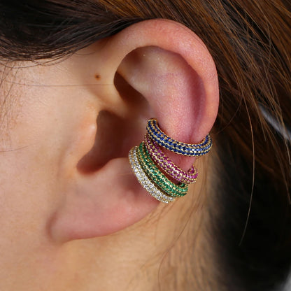 white green blue red cz Circle no piercing women 1 pc bling full cz colorful ear cuff multi piercing clip on earring ice jewelry