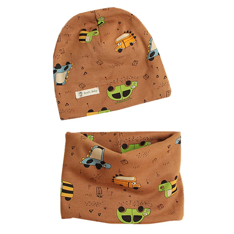 Autumn Winter Cotton Knit Children's Hat Collar 2 Set Boys and Girls Hats Set Baby Solid Color Scarf Cap two-piece
