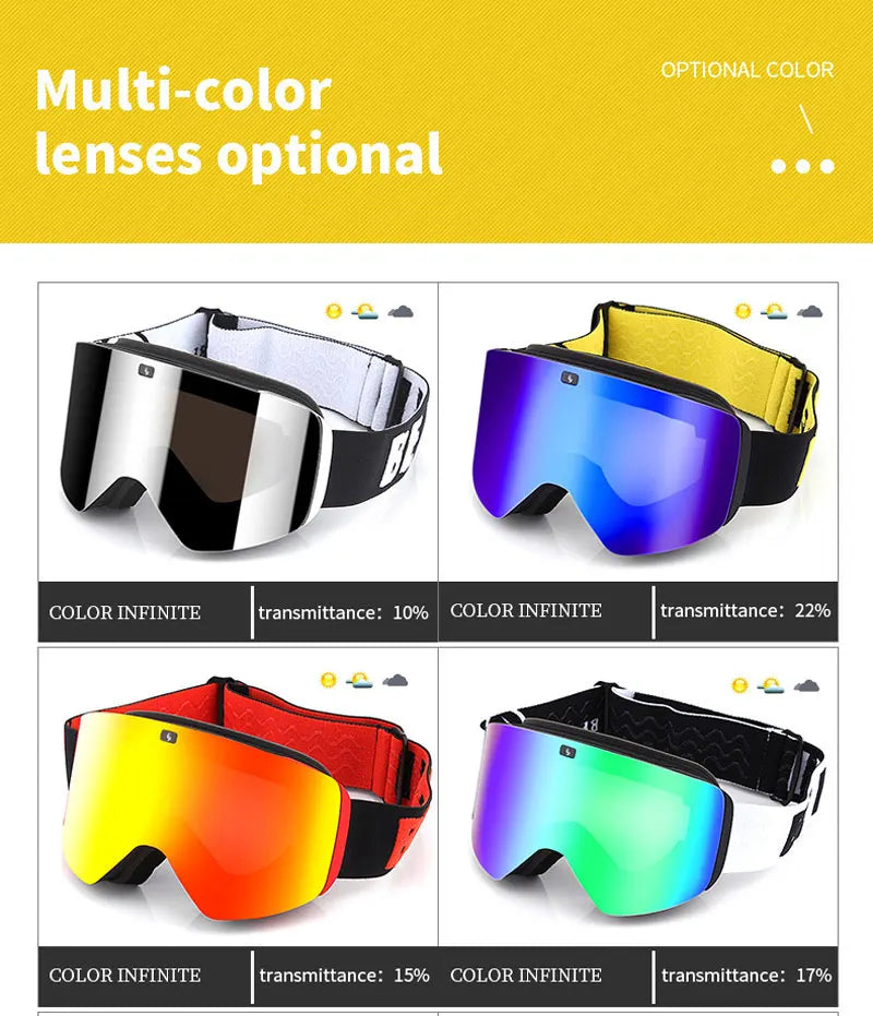 Ski Goggles with Magnetic Double Layer Yellow Lens Skiing Anti-fog UV400 Snowboard Goggles Men Women Ski Glasses Eyewear Set