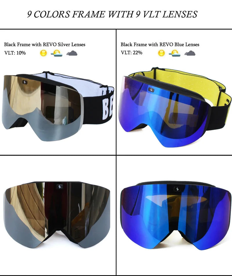 Ski Goggles with Magnetic Double Layer Yellow Lens Skiing Anti-fog UV400 Snowboard Goggles Men Women Ski Glasses Eyewear Set