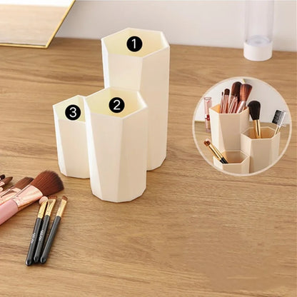 Polish Nail Brush Box 3 Lattices Organizer Storage Tools Desk Case Jewelry Cosmetics Office Table Rack Holder Make up Pen
