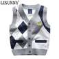 Autumn Spring New Kids Boy Sweater Vest Children Clothing Plaid Stitching Coat Baby Cotton thick top Boys Cardigan Vest