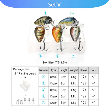 VTAVTA 5pcs Fishing Lures Set Wobblers Crankbaits Fishing Box For Wobblers Swimbait Artificial Bait Kit Hard Lure Fishing Tackle
