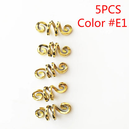 5Pcs Golden Silver Viking Spiral Charms Hair tubes Braid Dread Dreadlock Beads Clips Cuffs Rings Jewelry Hair Accessories woman