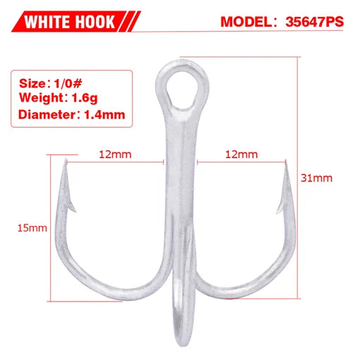 10pcs 35647 3/0#-14# High Carbon Steel Fishing Hook Barbed Treble Hooks Fishhooks Carp Fishing Tackle Round Bend For Bass