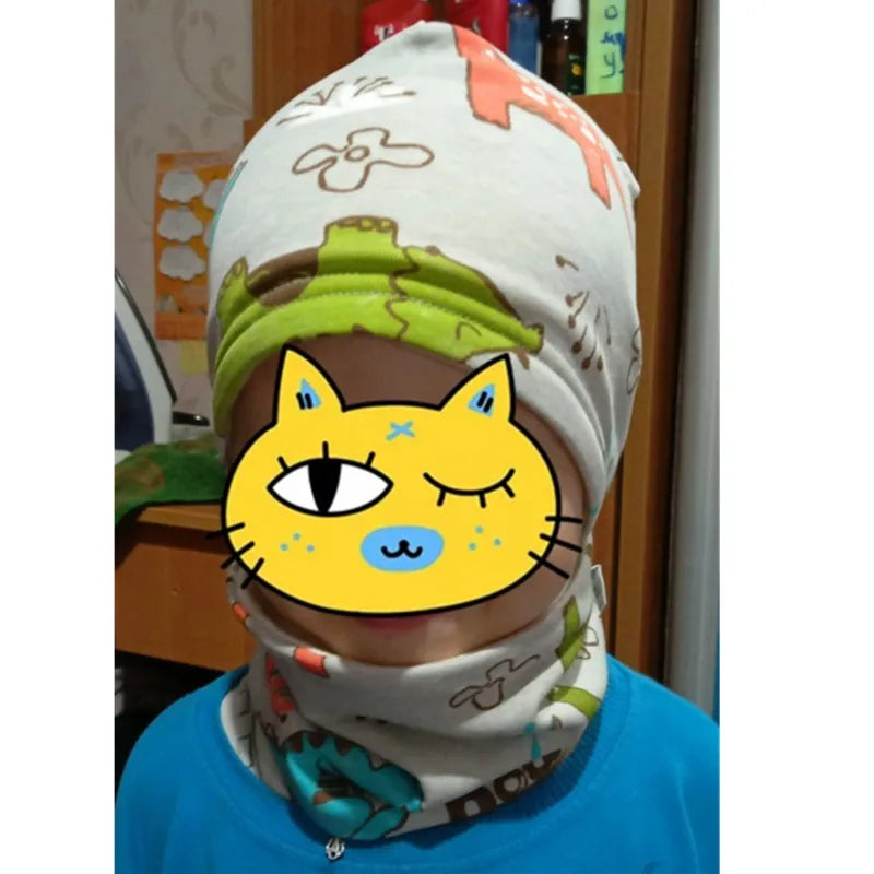 Autumn Winter Cotton Knit Children's Hat Collar 2 Set Boys and Girls Hats Set Baby Solid Color Scarf Cap two-piece