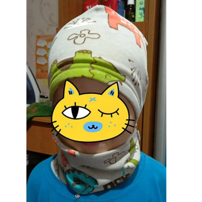 Autumn Winter Cotton Knit Children's Hat Collar 2 Set Boys and Girls Hats Set Baby Solid Color Scarf Cap two-piece
