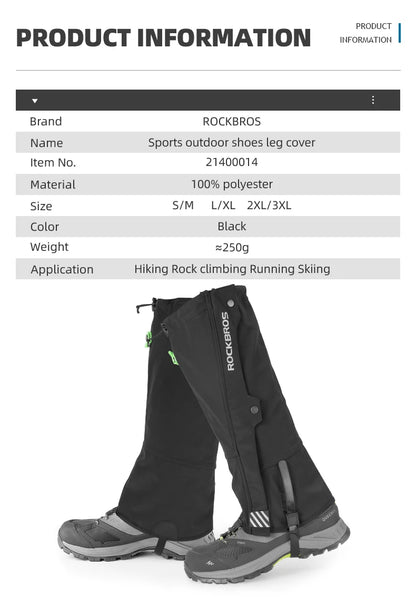 ROCKBROS Outdoor Waterproof Legging Gaiters Hiking Skiing Trekking Desert Leg Cover Boots Shoes Covers Legs Protection Guard