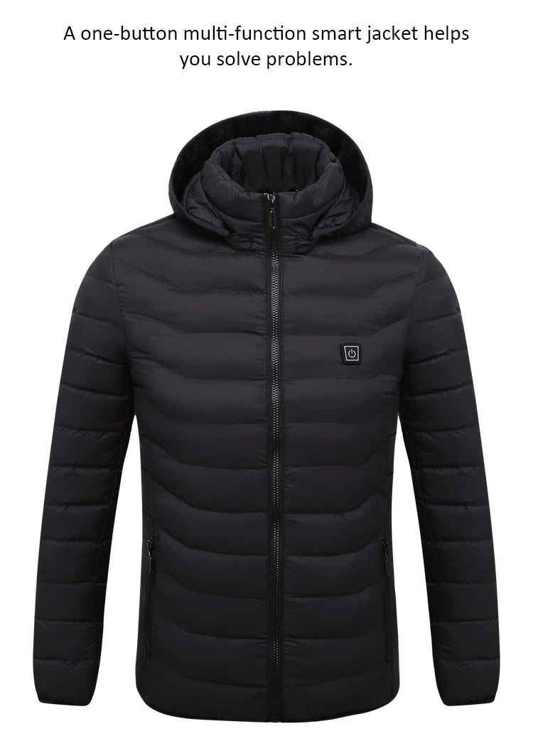 Men's parka Winter Warm USB Heating Jackets Smart Thermostat Pure Color Hooded Heated Clothing male bobojaco Warm padded jacket