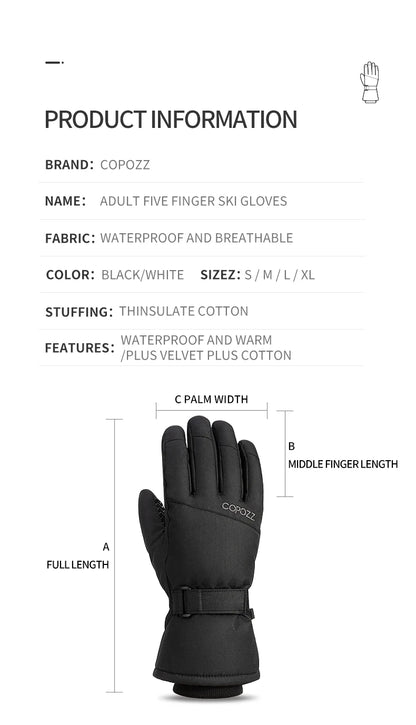 Copozz Men Women Winter Ski Gloves Waterproof Ultralight Snowboard Gloves Motorcycle Riding Snow Keep Warm Windproof Gloves