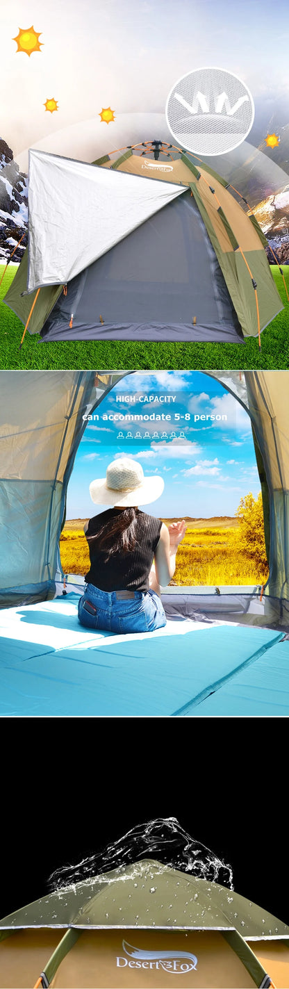Desert&Fox Pop-up Automatic Tent 3-4 Person Instant Camping Tent Backpacking Family Dome Tents for Camping Hiking Travelling