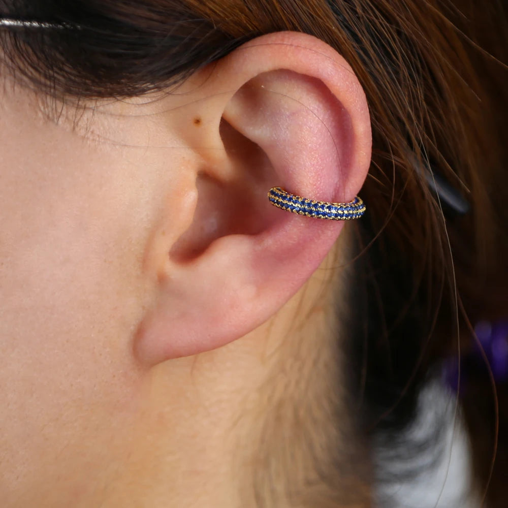 white green blue red cz Circle no piercing women 1 pc bling full cz colorful ear cuff multi piercing clip on earring ice jewelry