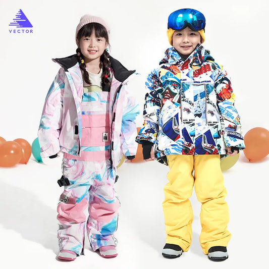 Waterproof Ski Jackets for Children Skiing Snowboarding Jacket Ski Pants Boys Winter Outdoor Ski Jacket Snow Pants -20-30 deg