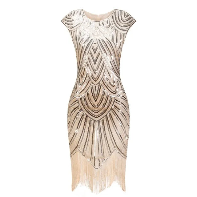 Vintage 1920s Flapper Great Gatsby Dress O-Neck Cap Sleeve Sequin Fringe Party Midi Dress Vestidos Verano 2019 Summer Dress