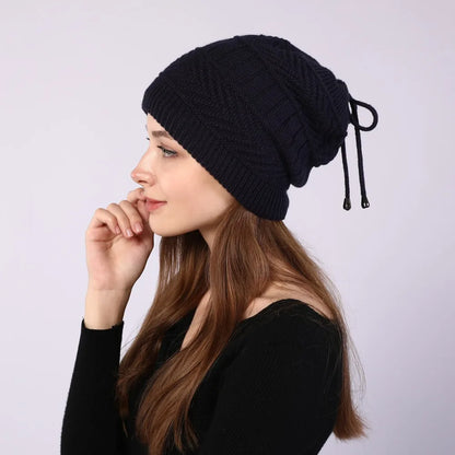 fashion women stretchy knitted Skullies Beanies Hat solid snood scarf warm Beanie For womem Autumn winter Female Beanie cap