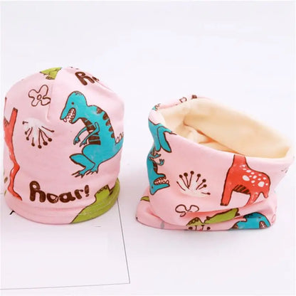 Autumn Winter Cotton Knit Children's Hat Collar 2 Set Boys and Girls Hats Set Baby Solid Color Scarf Cap two-piece