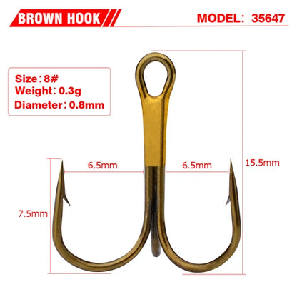 10pcs 35647 3/0#-14# High Carbon Steel Fishing Hook Barbed Treble Hooks Fishhooks Carp Fishing Tackle Round Bend For Bass